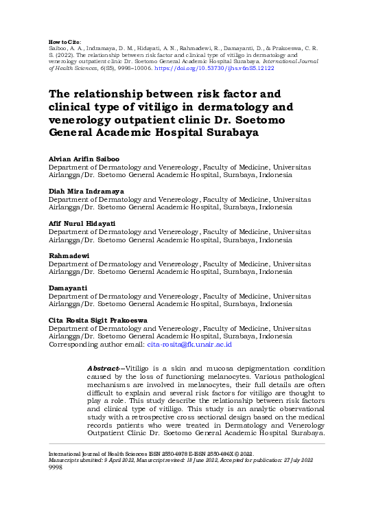 (PDF) relationship between risk factor and clinical type of vitiligo in ...