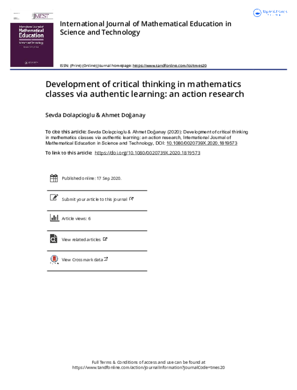 (PDF) Development of critical thinking in mathematics classes via ...