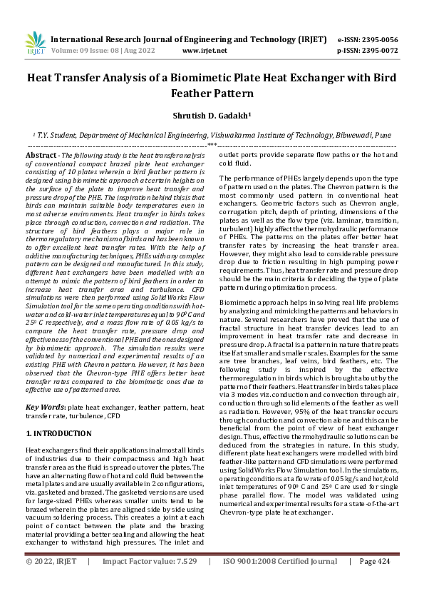 (PDF) Heat Transfer Analysis of a Biomimetic Plate Heat Exchanger with ...