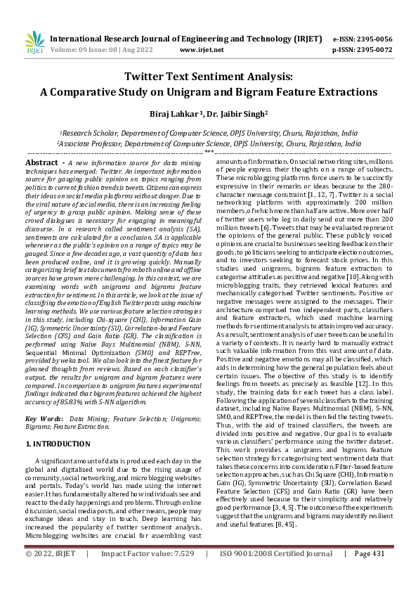 (PDF) Twitter Text Sentiment Analysis: A Comparative Study on Unigram ...