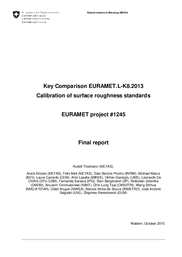 (PDF) Key comparison EURAMET.LK8.2013 calibration of surface roughness