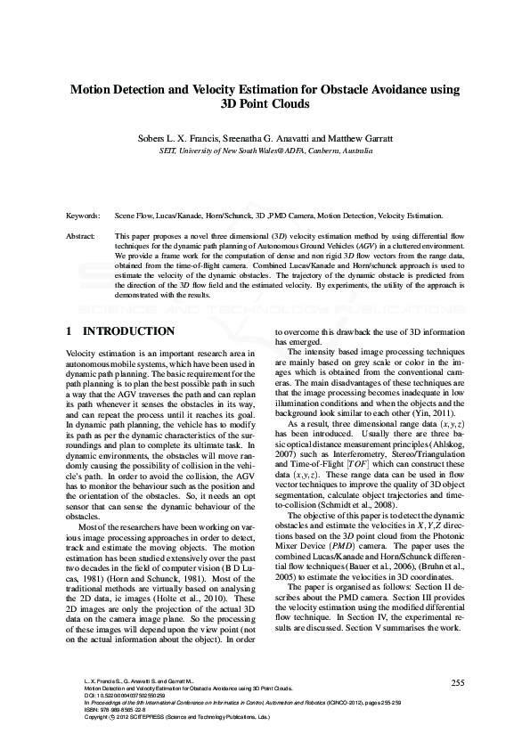 (PDF) Motion Detection and Velocity Estimation for Obstacle Avoidance ...