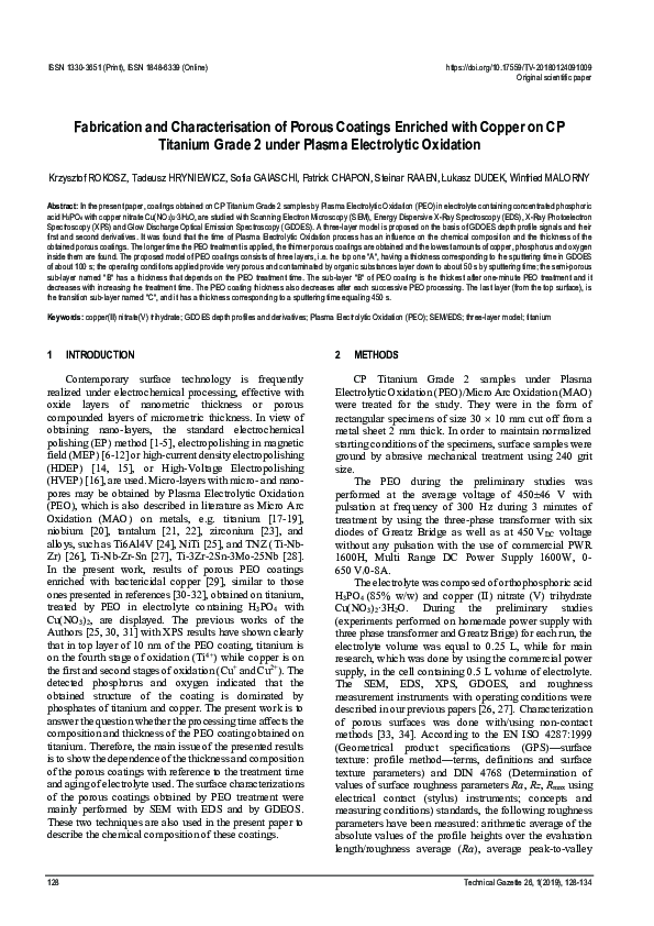 (PDF) Fabrication and Characterisation of Porous Coatings Enriched with Copper on CP Titanium