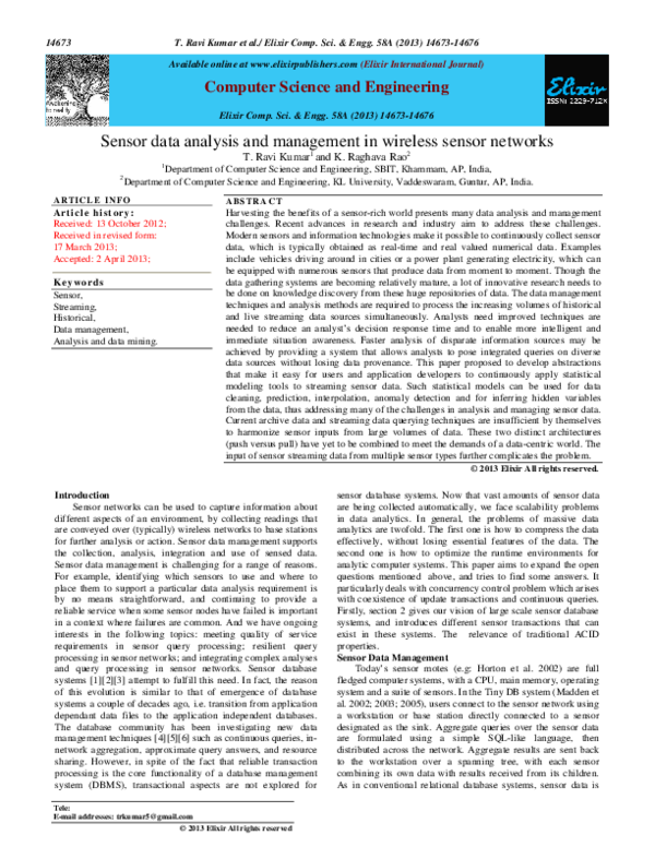 (PDF) Sensor data analysis and management in wireless sensor networks