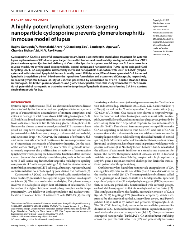 (PDF) A highly potent lymphatic system–targeting nanoparticle ...