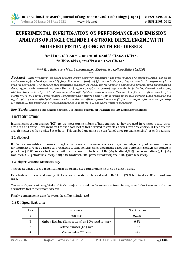(PDF) EXPERIMENTAL INVESTIGATION ON PERFORMANCE AND EMISSION ANALYSIS ...