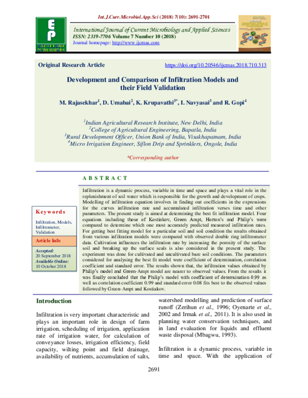 (PDF) Development and Comparison of Infiltration Models and their Field ...