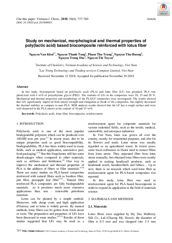 (PDF) Study on mechanical, morphological and thermal properties of poly ...