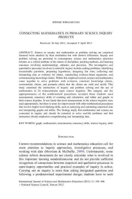 (PDF) Connecting Mathematics in Primary Science Inquiry Projects