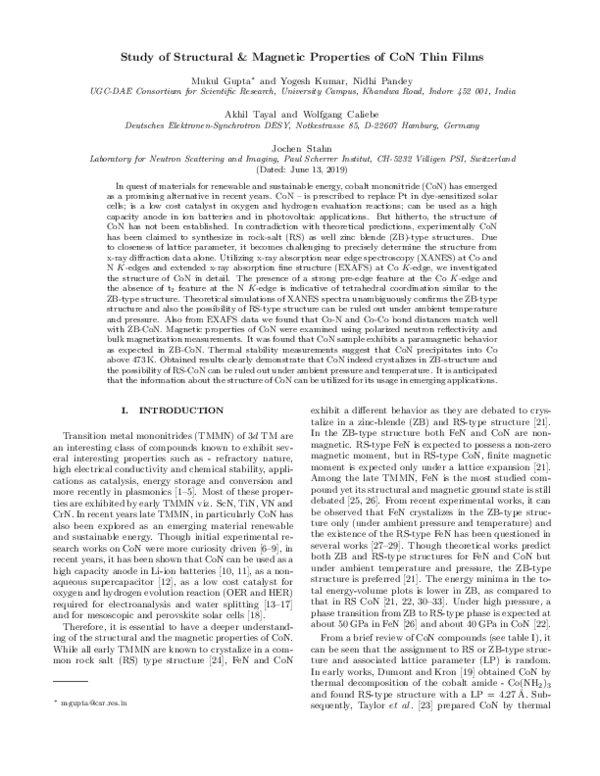 (PDF) Study of Structural Magnetic Properties of CoN Thin Films
