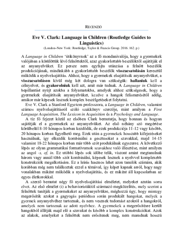 (PDF) Eve V. Clark: Language in Children (Routledge Guides to Linguistics)
