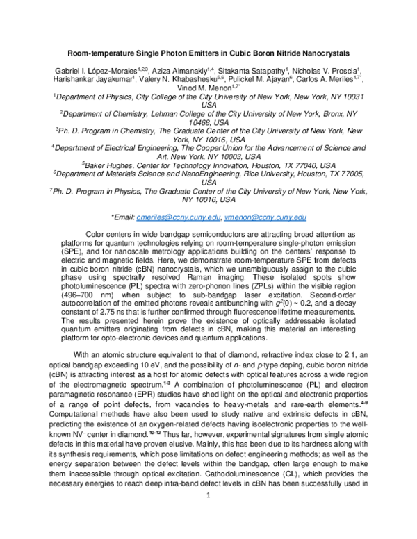 (PDF) Room-temperature single photon emitters in cubic boron nitride ...