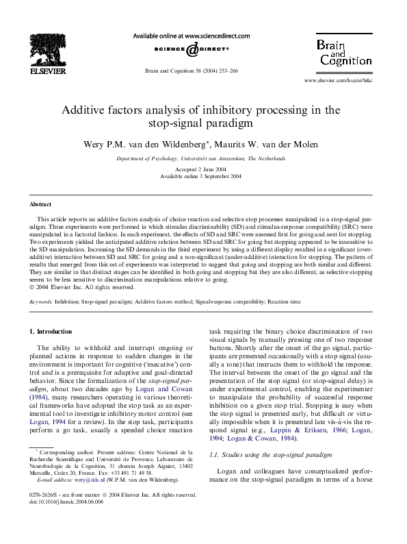 (PDF) Additive factors analysis of inhibitory processing in the stop ...