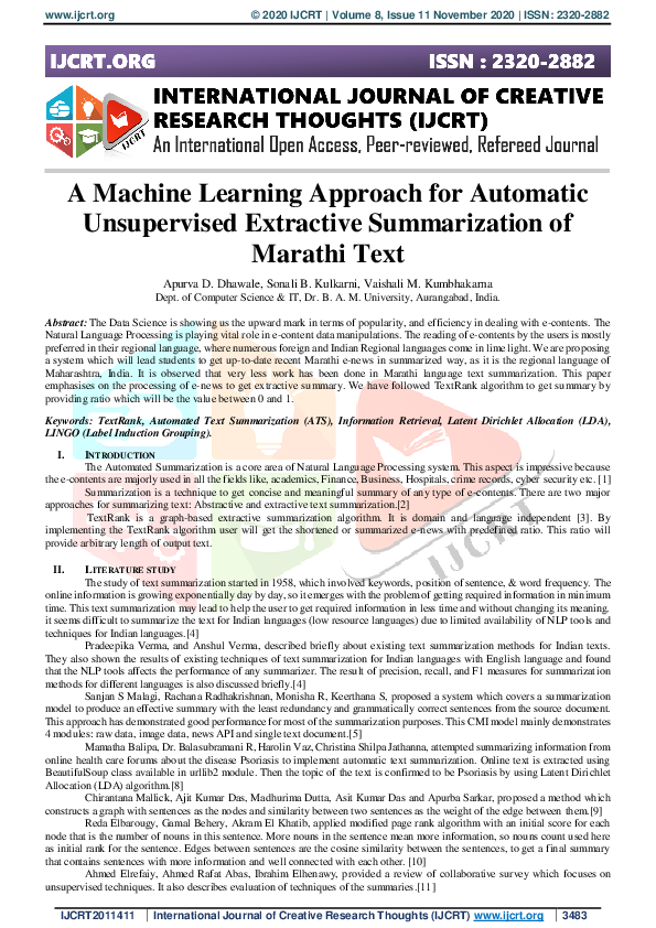 (PDF) A Machine Learning Approach for Automatic Unsupervised Extractive ...