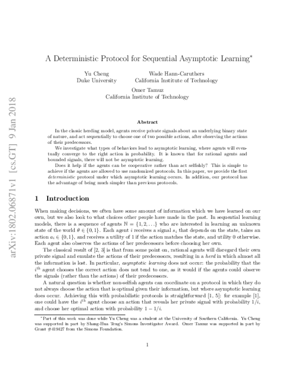 (PDF) A Deterministic Protocol for Sequential Asymptotic Learning