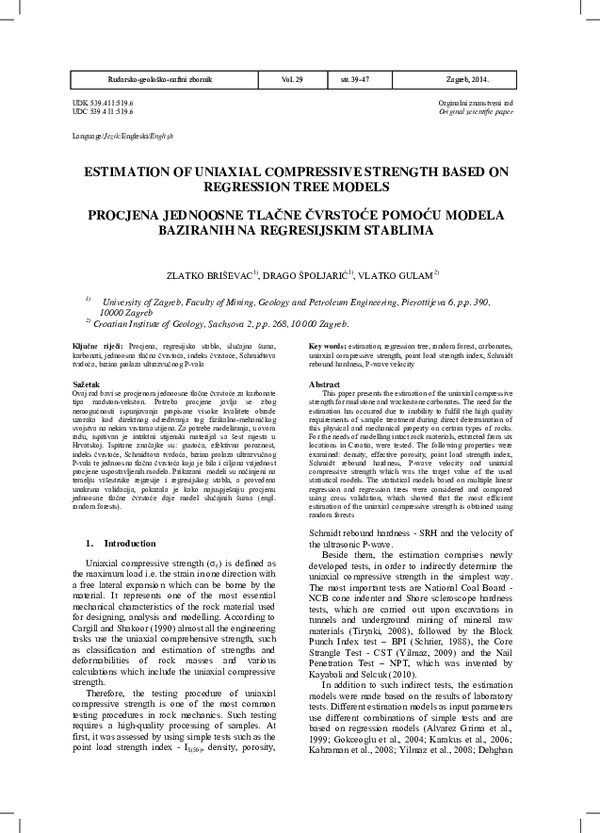 (PDF) Estimation of uniaxial compressive strength based on regression ...