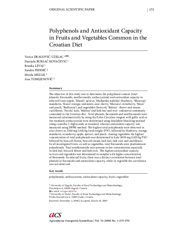 (PDF) Polyphenols and Antioxidant Capacity in Fruits and Vegetables ...