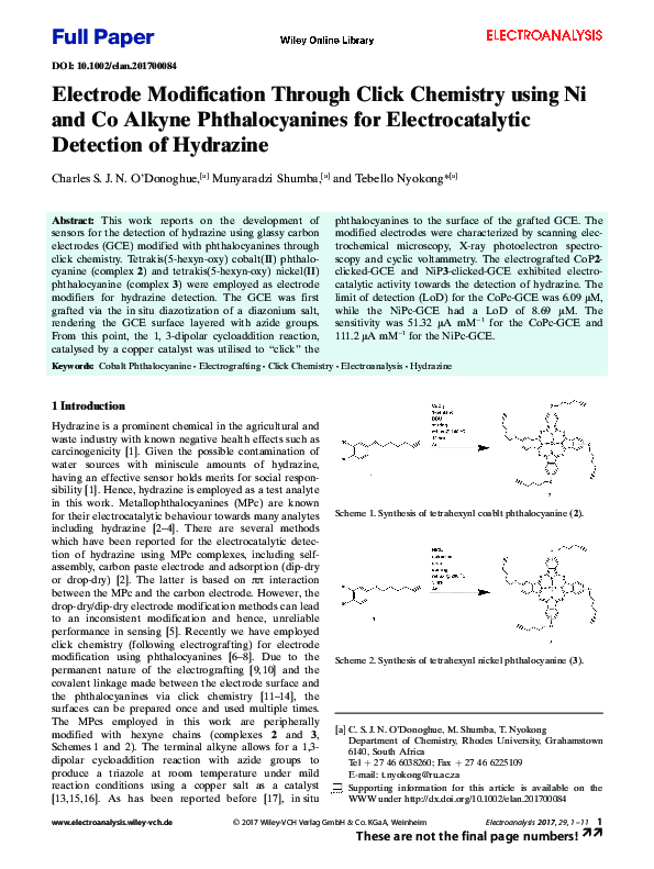 (PDF) Electrode Modification through Click Chemistry Using Ni and Co ...