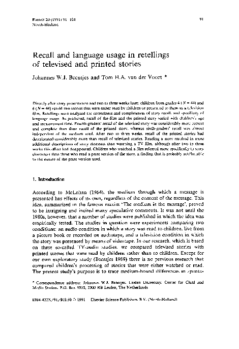 (PDF) Recall and language usage in retellings of televised and printed ...