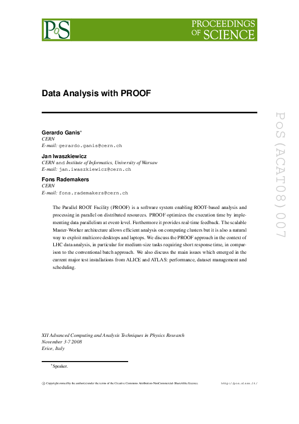 (PDF) Data Analysis with PROOF