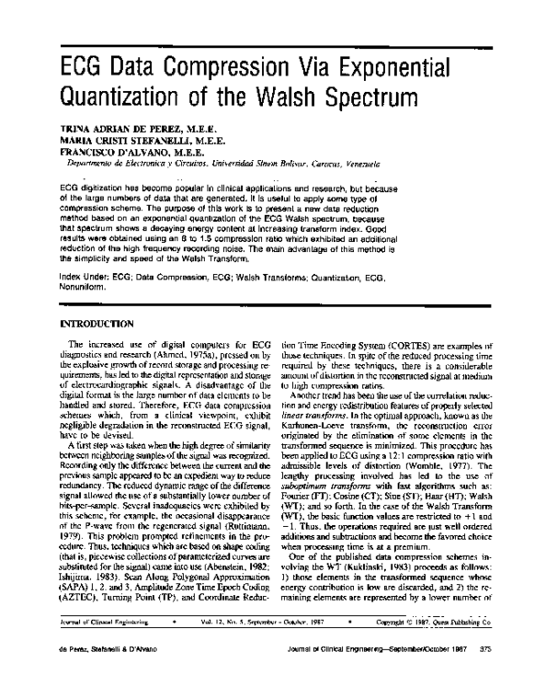 (PDF) ECG Data Compression Via Exponential Quantization of the Walsh ...