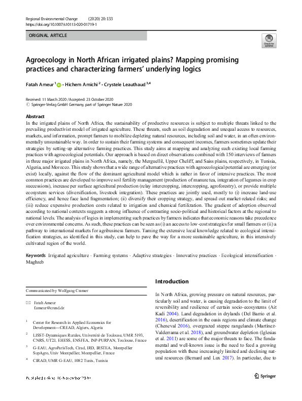 (PDF) Agroecology in North African irrigated plains? Mapping promising ...