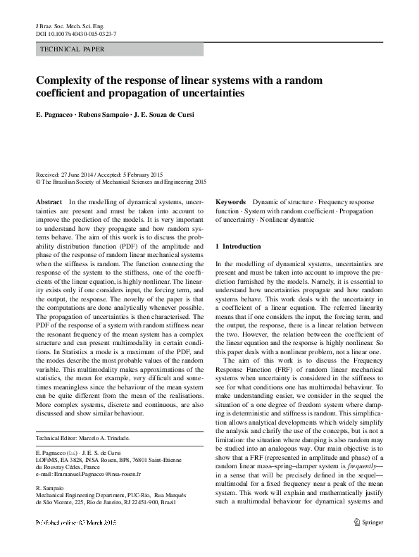 (PDF) Complexity of the response of linear systems with a random ...