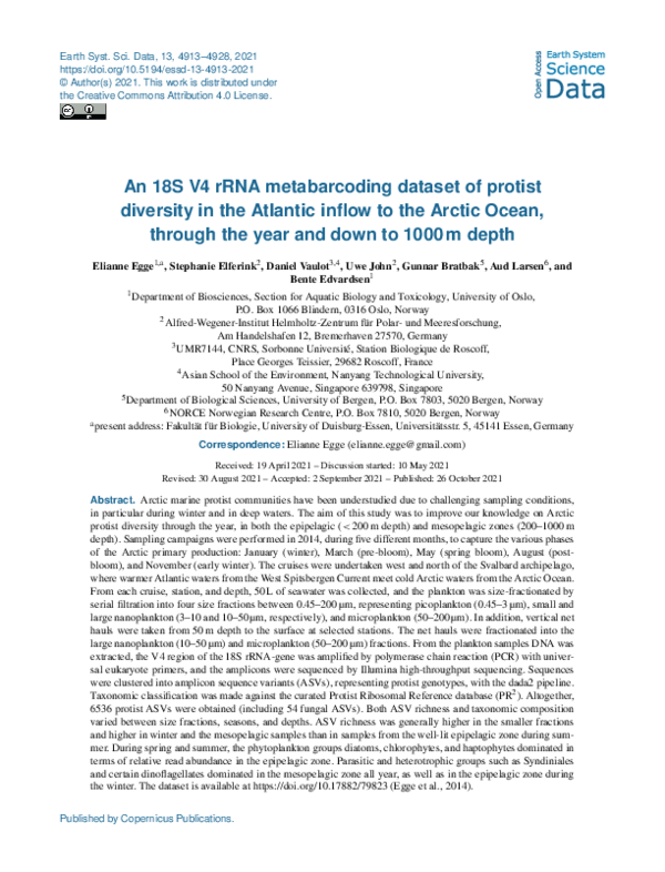 (PDF) An 18S V4 rRNA metabarcoding dataset of protist diversity in the ...