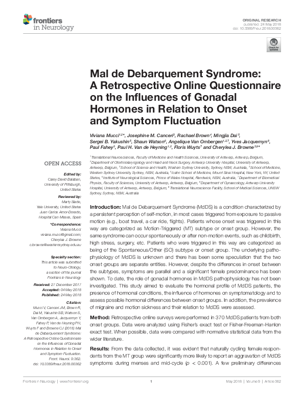 (PDF) Mal de Debarquement Syndrome: A Retrospective Online ...