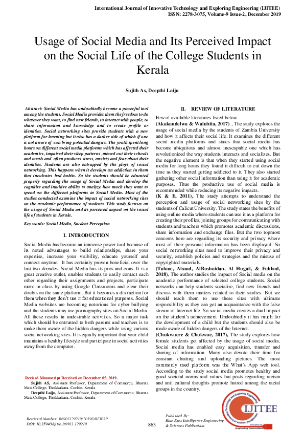(PDF) Usage of Social Media and Its Perceived Impact on the Social Life ...
