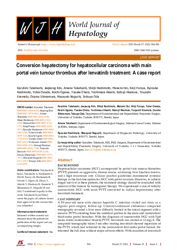 (PDF) Conversion hepatectomy for hepatocellular carcinoma with main ...
