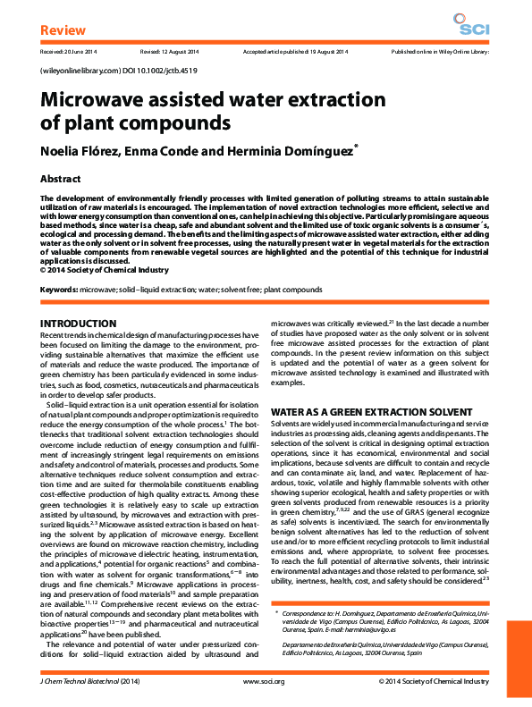 (PDF) Microwave assisted water extraction of plant compounds