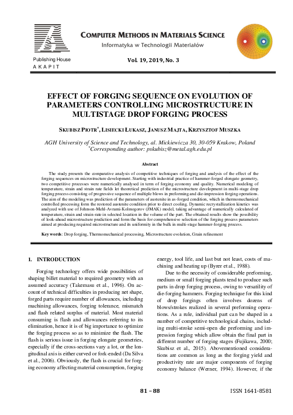(PDF) Effect of forging sequence on evolution of parameters controlling ...