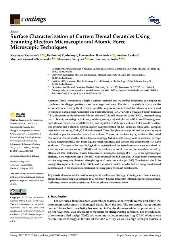 (PDF) Surface Characterization of Current Dental Ceramics Using ...