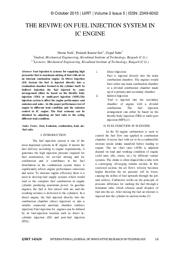 (PDF) The Review on Fuel Injection System in Ic Engine Gopal Sahu