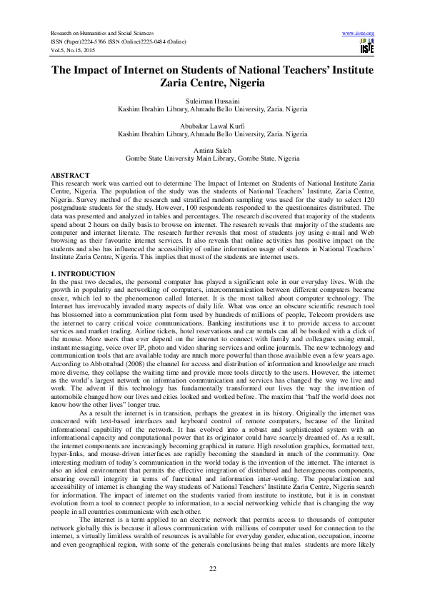 (PDF) The Impact of Internet on Students of National Teachers ...