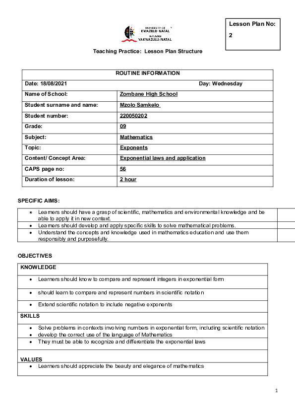 (DOC) LESSON PLAN 2 Mathematics