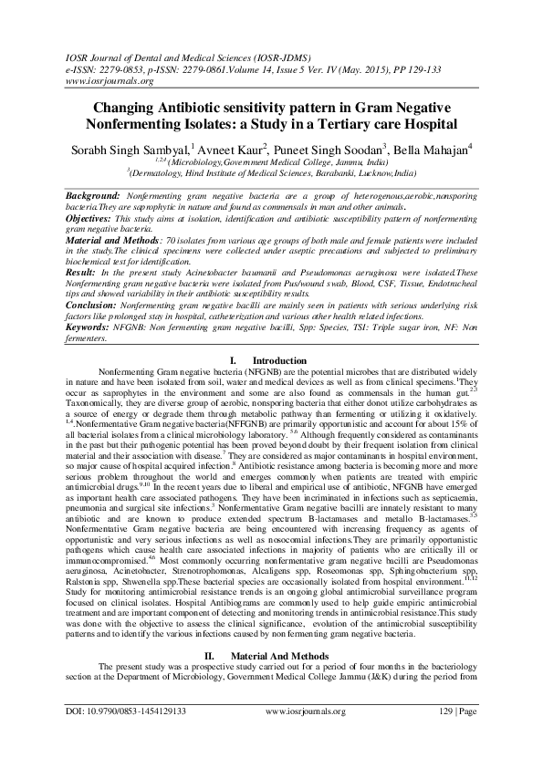(PDF) Changing Antibiotic sensitivity pattern in Gram Negative ...