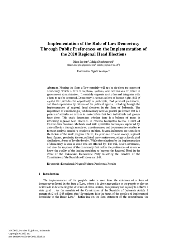 (PDF) Implementation of the Rule of Law Democracy Through Public ...