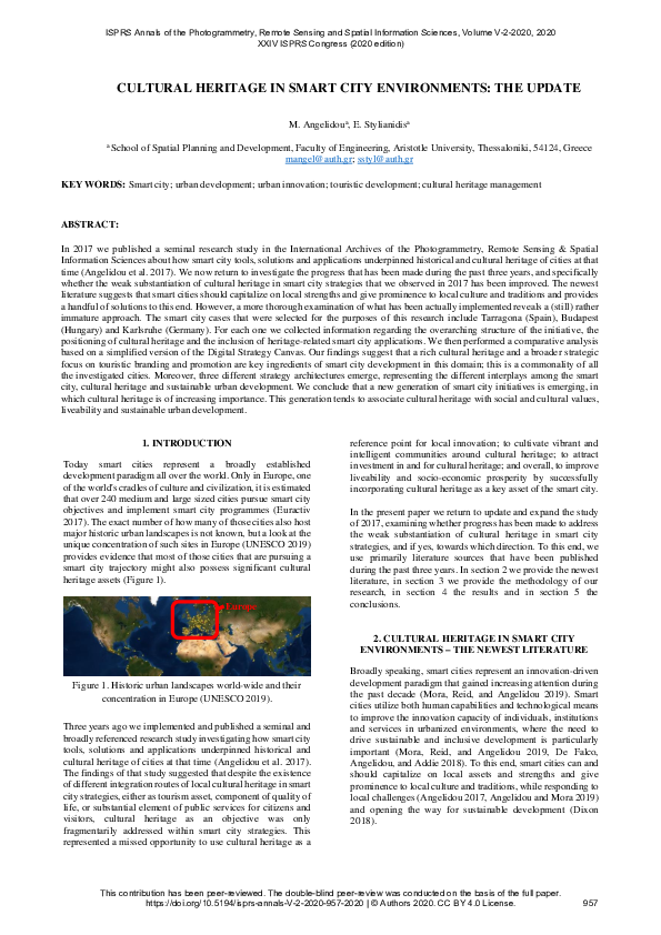 (PDF) Cultural Heritage in Smart City Environments: The Update