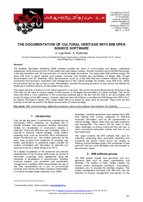 (PDF) The Documentation of Cultural Heritage with Bim Open Source Software