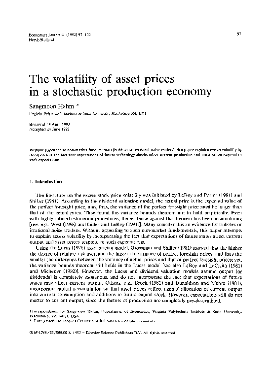 (PDF) The volatility of asset prices in a stochastic production economy