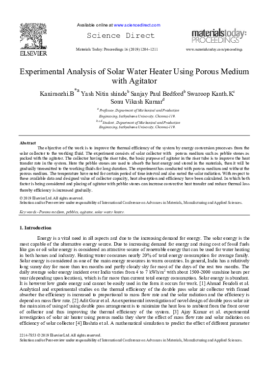 (PDF) Experimental Analysis of Solar Water Heater Using Porous Medium ...