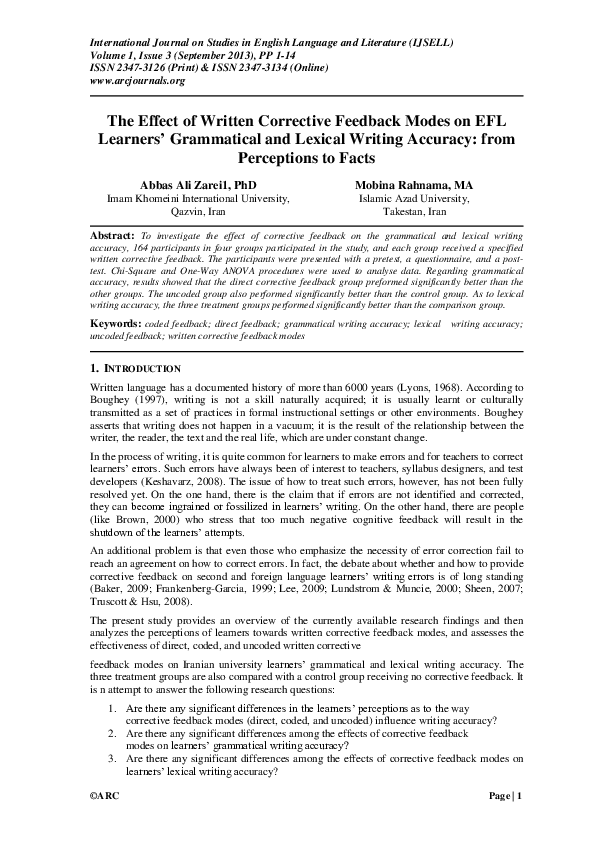 (PDF) The Effect of Written Corrective Feedback Modes on EFL Learners ...