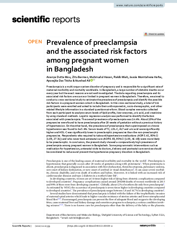 (PDF) Prevalence of preeclampsia and the associated risk factors among ...