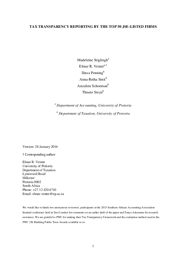 (PDF) Tax transparency reporting by the top 50 JSE-listed firms