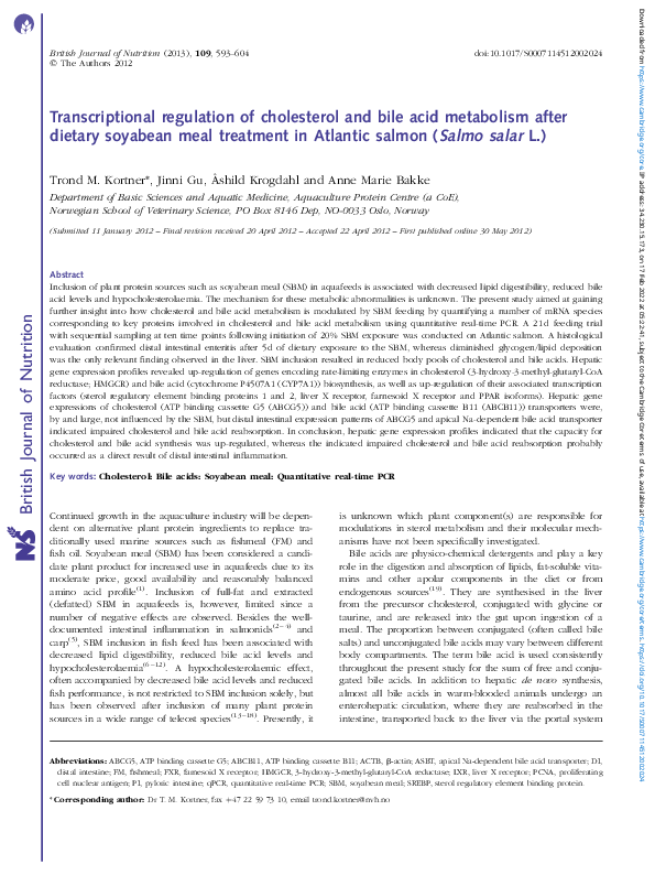 (PDF) Transcriptional regulation of cholesterol and bile acid ...