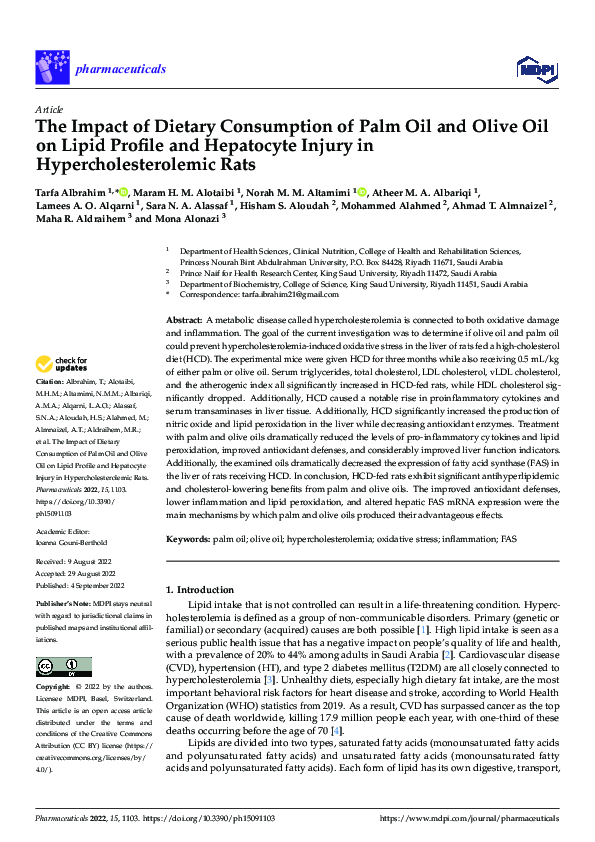 (PDF) The Impact of Dietary Consumption of Palm Oil and Olive Oil on ...