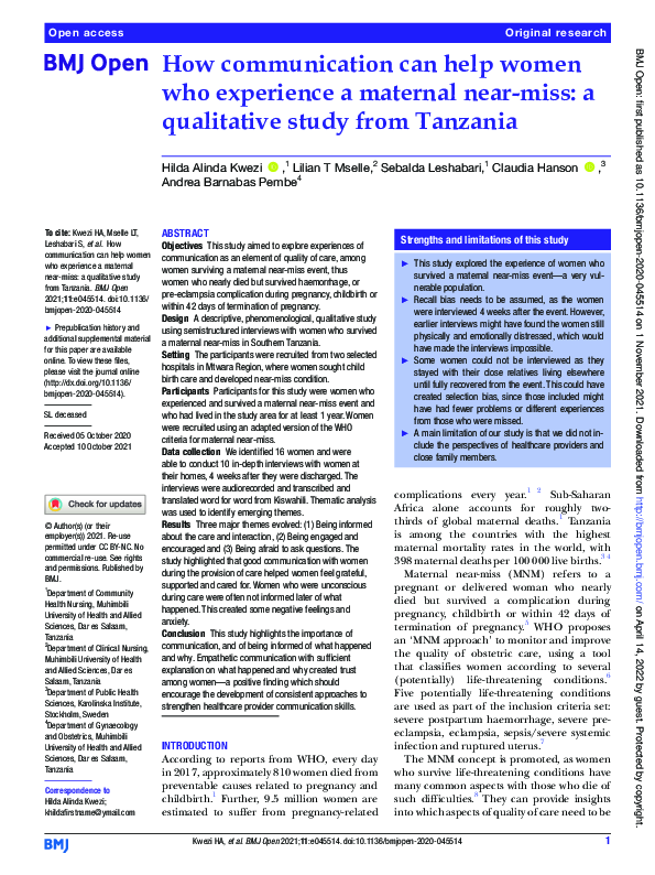 (PDF) How communication can help women who experience a maternal near ...