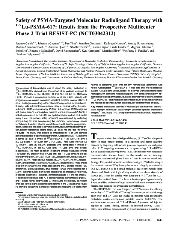 (PDF) Safety of PSMA-Targeted Molecular Radioligand Therapy with 177Lu ...